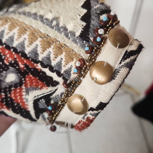 Glamorous western motif jacquard beaded trim open blazer women's size Small - Picture 4 of 10